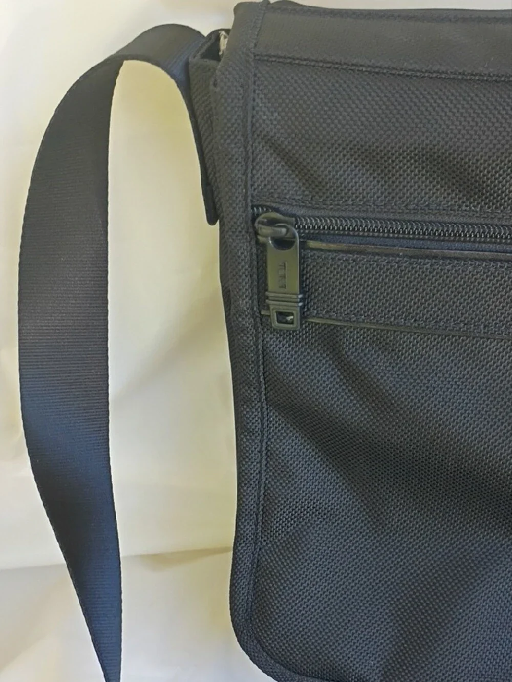 Tumi Black Nylon Messenger with Red Logo Accent